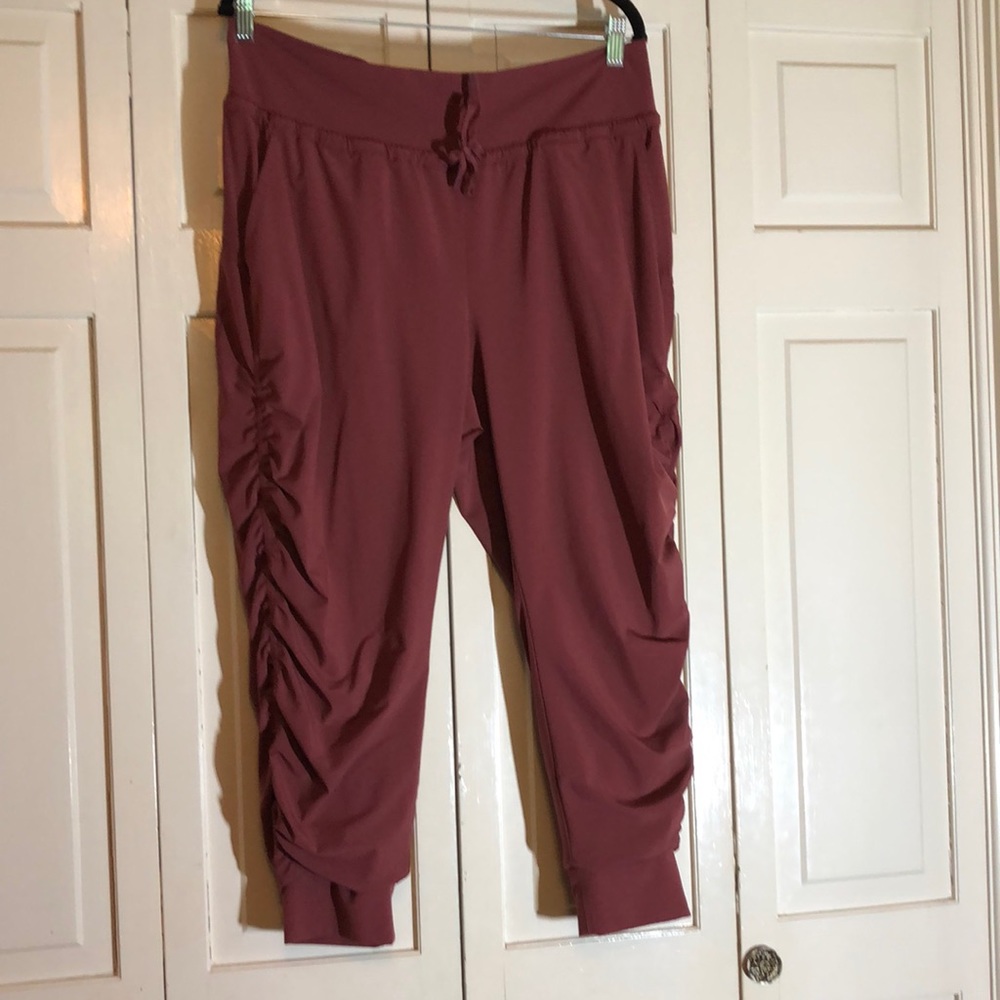 Athleta Attitude Lined Jogger Rouching Legs Drawstring Pant Rust Bronze SZ 14P